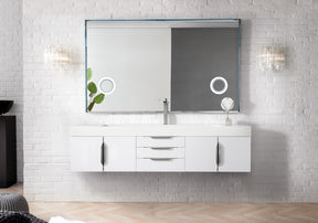 72" Mercer Island Single Sink Bathroom Vanity, Glossy White w/ Brushed Nickel