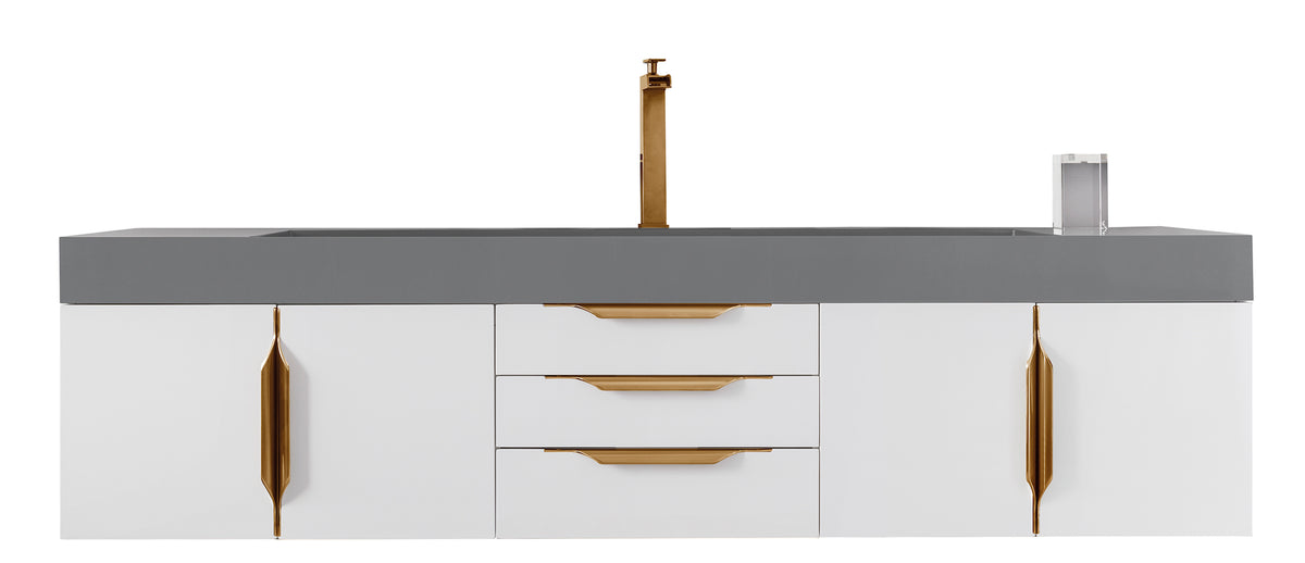 72" Mercer Island Single Sink Bathroom Vanity, Glossy White w/ Radiant Gold