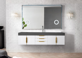 72" Mercer Island Single Sink Bathroom Vanity, Glossy White w/ Radiant Gold