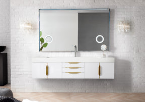 72" Mercer Island Single Sink Bathroom Vanity, Glossy White w/ Radiant Gold