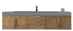 72" Mercer Island Single Sink Bathroom Vanity, Latte Oak w/ Radiant Gold