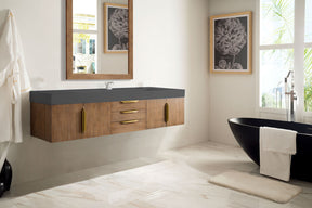 72" Mercer Island Single Sink Bathroom Vanity, Latte Oak w/ Radiant Gold