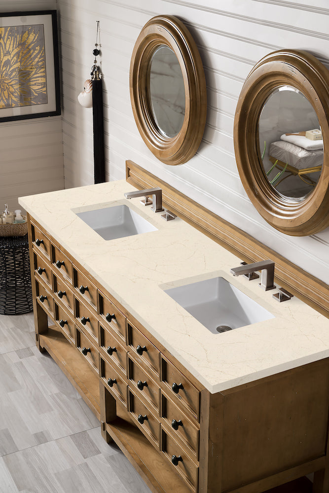 72" Malibu Double Sink Bathroom Vanity, Honey Alder