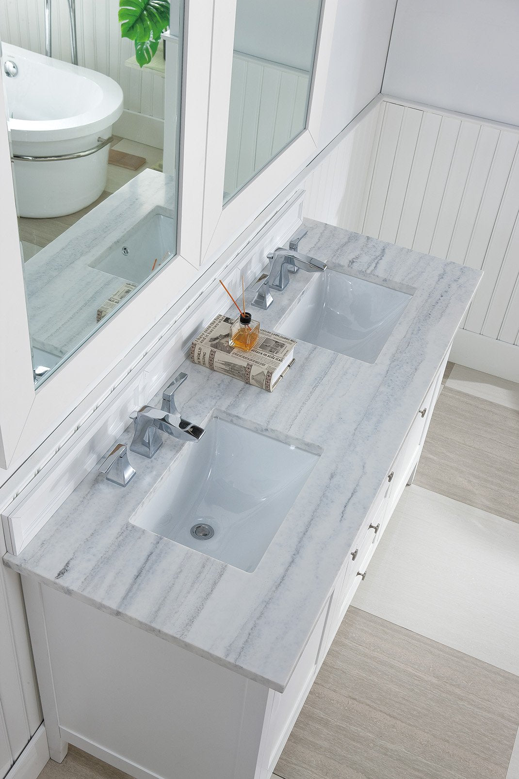 60" Palisades Bright White Double Bathroom Vanity, James Martin Vanities - vanitiesdepot.com