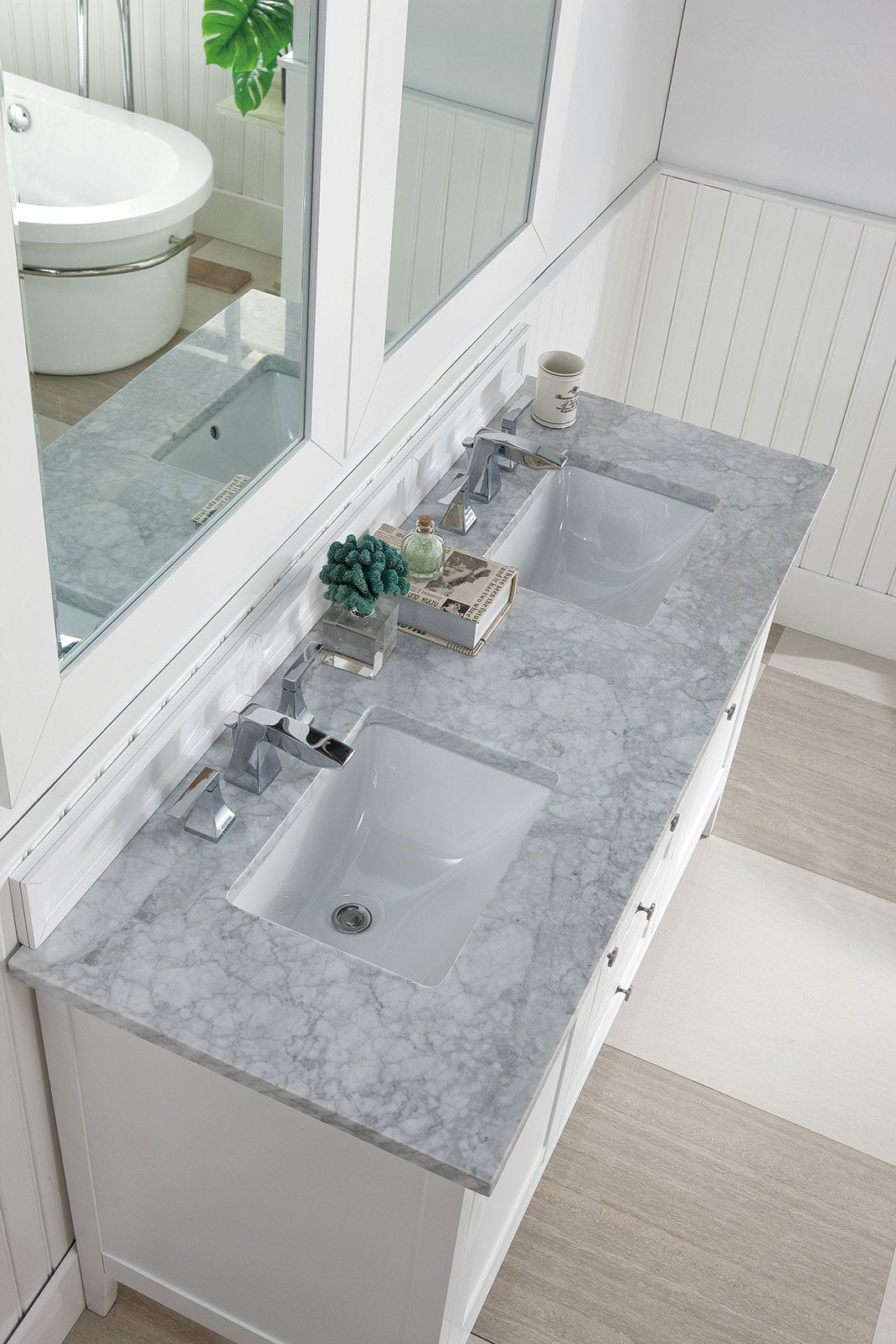 60" Palisades Bright White Double Bathroom Vanity, James Martin Vanities - vanitiesdepot.com