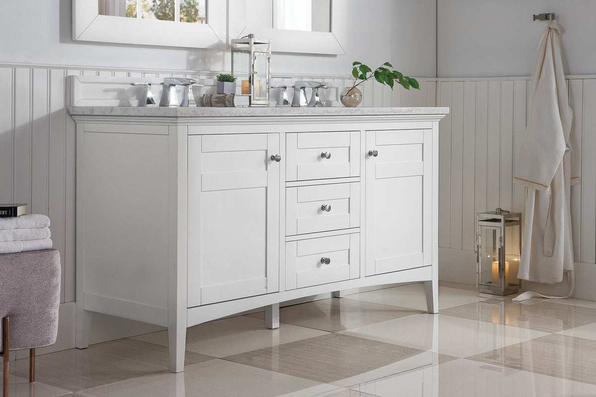 60" Palisades Bright White Double Bathroom Vanity, James Martin Vanities - vanitiesdepot.com