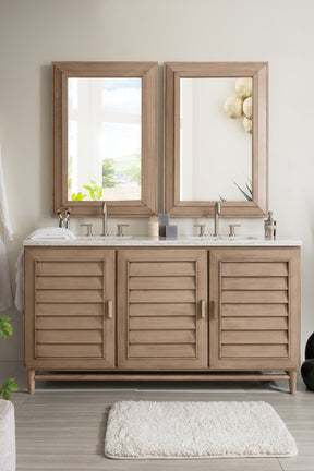 60" Portland Whitewashed Walnut Double Bathroom Vanity, James Martin Vanities - vanitiesdepot.com