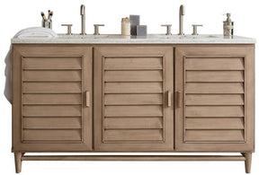 60" Portland Whitewashed Walnut Double Bathroom Vanity, James Martin Vanities - vanitiesdepot.com