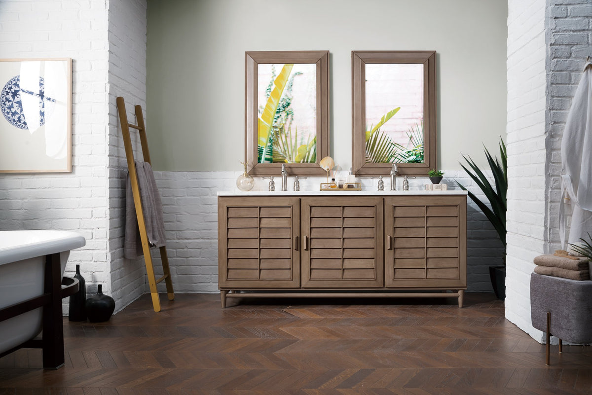 72" Portland Whitewashed Walnut Double Bathroom Vanity, James Martin Vanities - vanitiesdepot.com