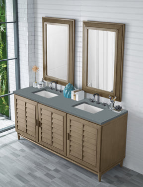 72" Portland Double Bathroom Vanity, Whitewashed Walnut