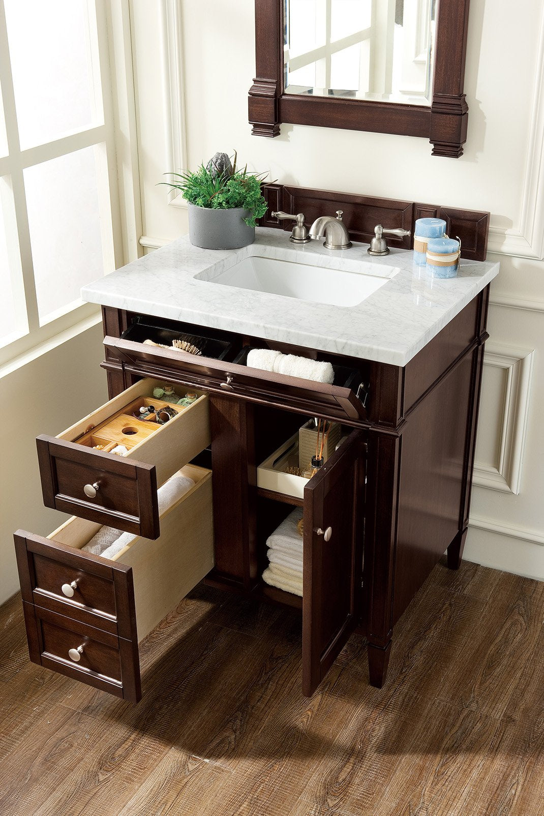 30" Brittany Burnished Mahogany Single Sink Bathroom Vanity, James Martin Vanities - vanitiesdepot.com