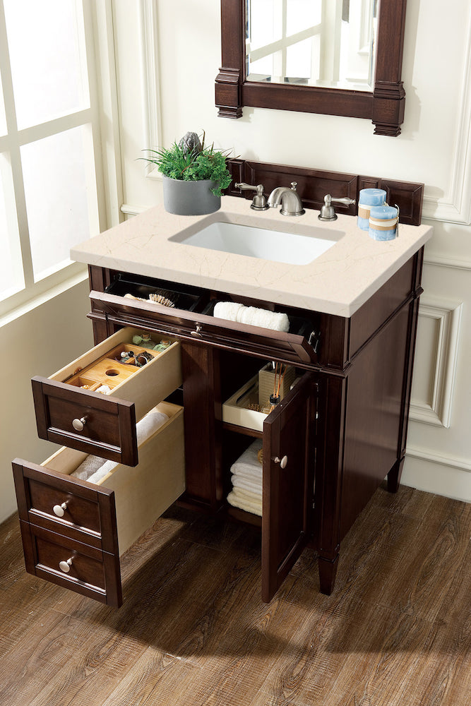 30" Brittany Single Sink Bathroom Vanity, Burnished Mahogany