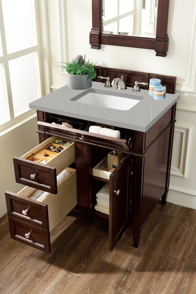 30" Brittany Single Sink Bathroom Vanity, Burnished Mahogany