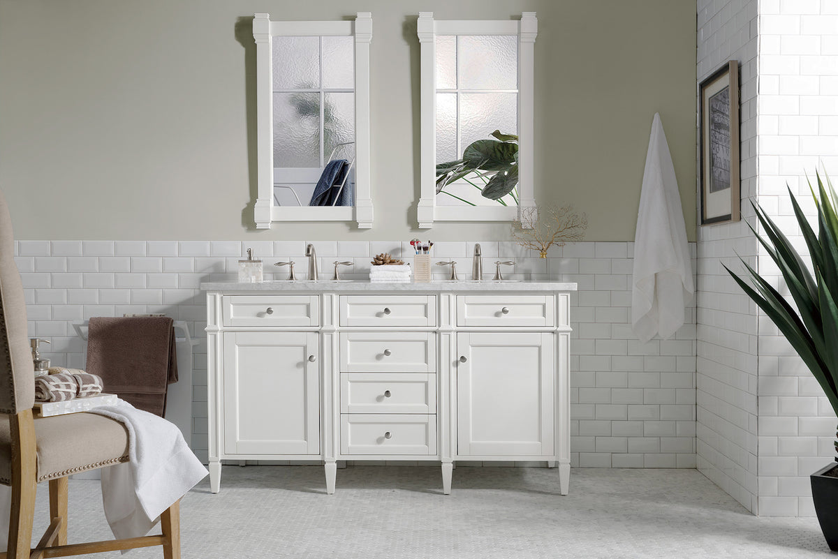 60" Brittany Double Bathroom Vanity, Bright White