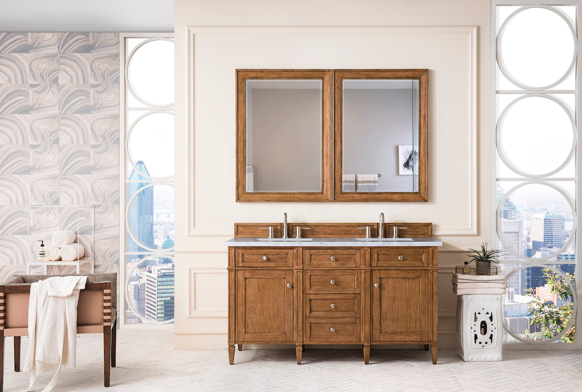 60" Brittany Double Bathroom Vanity, Saddle Brown