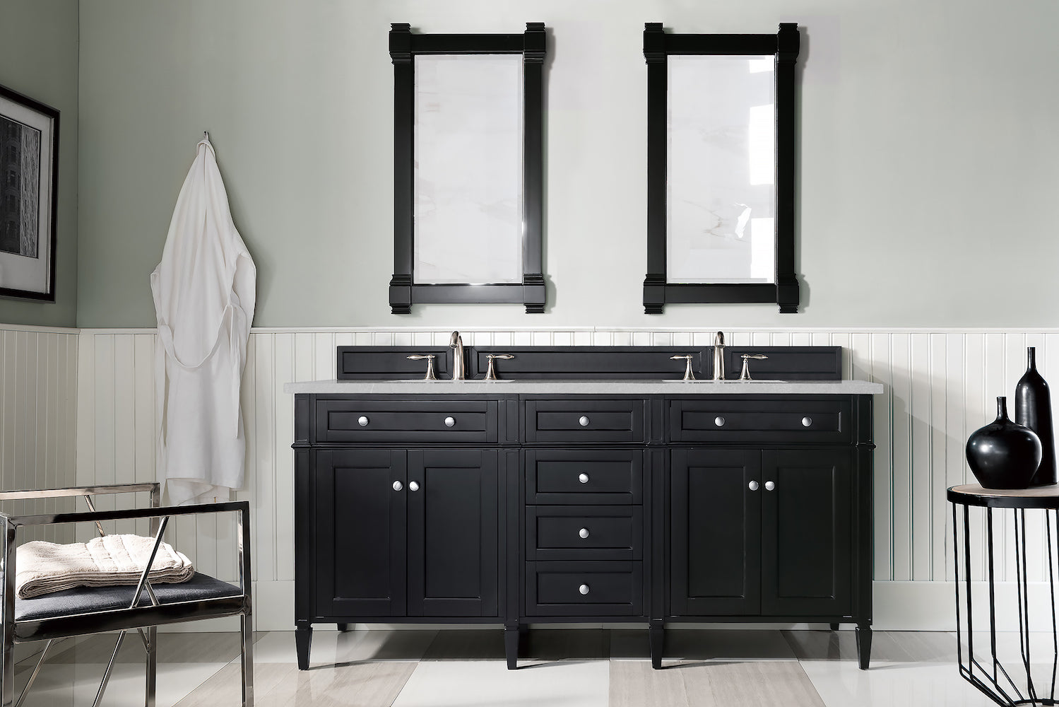 72" Brittany Double Bathroom Vanity, Black Onyx