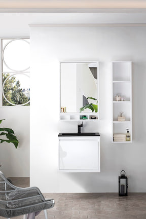 23.6" Milan Single Sink Bathroom Vanity, Glossy White w/ Black Top