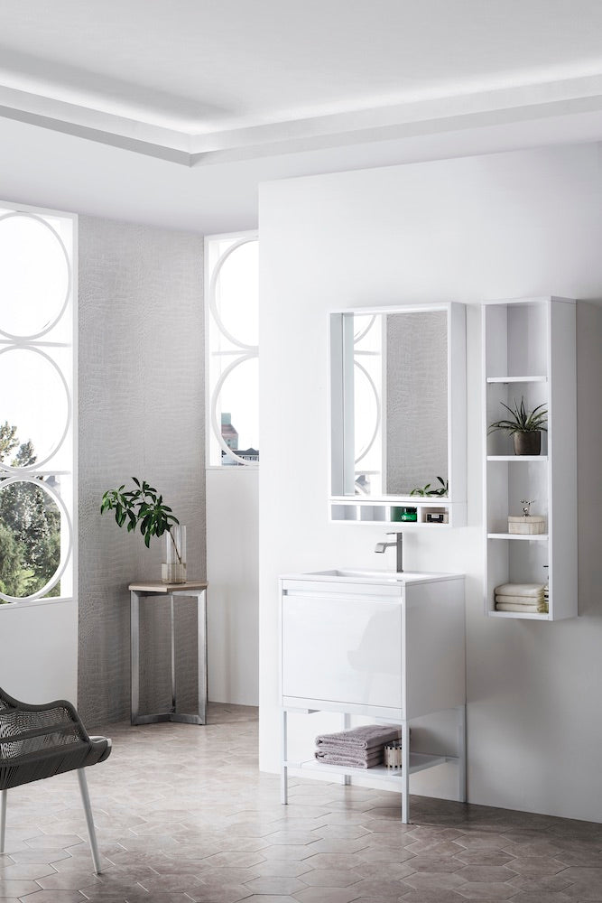 23.6" Milan Single Sink Bathroom Vanity, Glossy White, Glossy White Base w/ White Top