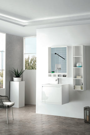 23.6" Milan Single Sink Bathroom Vanity, Glossy White w/ White Top