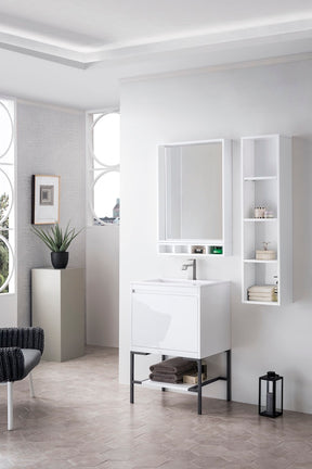 23.6" Milan Single Sink Bathroom Vanity, Glossy White, Matte Black Base w/ White Top