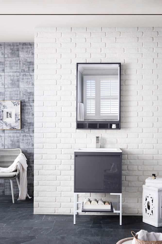 23.6" Milan Single Sink Bathroom Vanity, Modern Grey, Glossy White Base w/ White Top