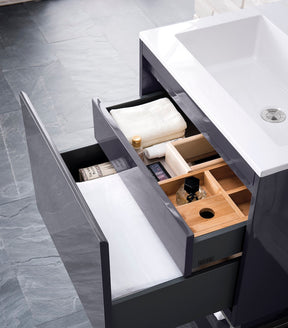 23.6" Milan Single Sink Bathroom Vanity, Modern Grey w/ White Top