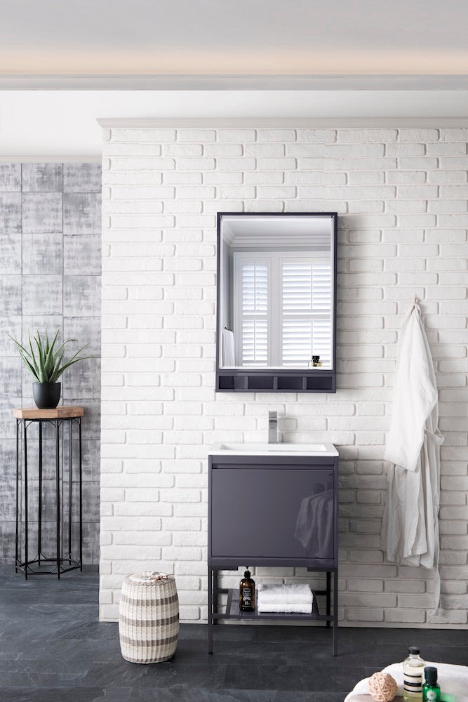 23.6" Milan Single Sink Bathroom Vanity, Modern Grey, Matte Black Base w/ White Top