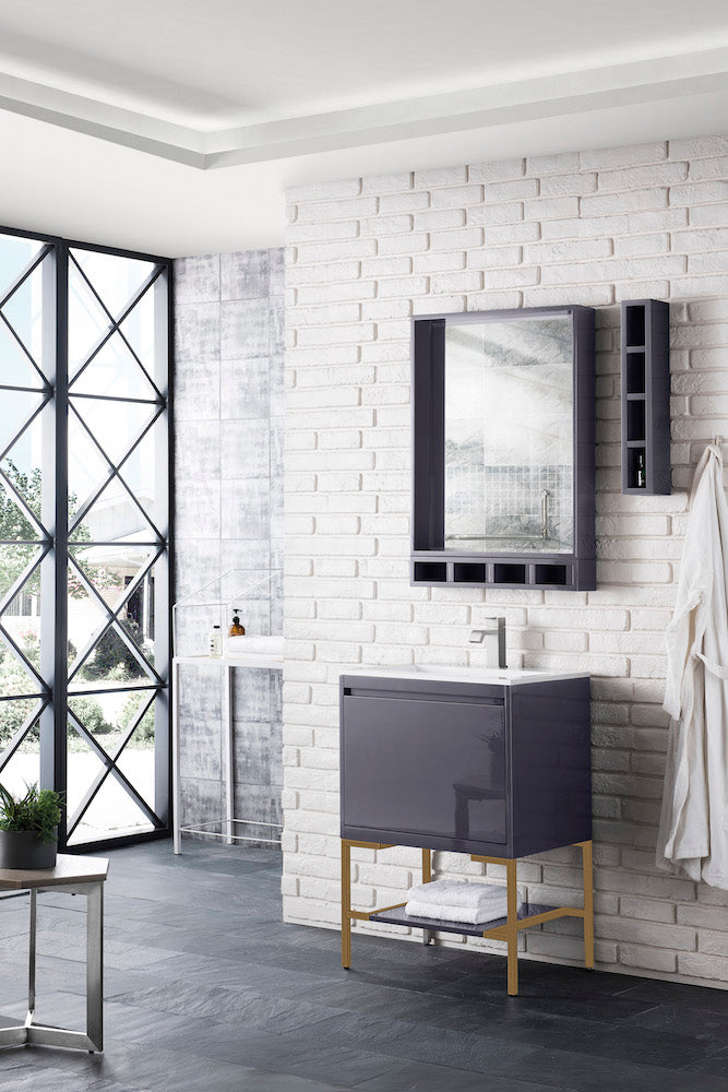 23.6" Milan Single Sink Bathroom Vanity, Modern Grey, Radiant Gold Base w/ White Top