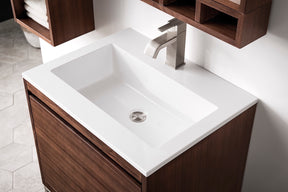 23.6" Milan Single Sink Bathroom Vanity, Mid Century Walnut, Matte Black Base w/ White Top