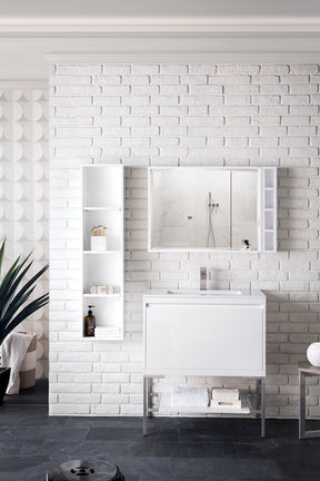 31.5" Milan Single Sink Bathroom Vanity, Glossy White, Brushed Nickel Base w/ White Top