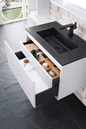31.5" Milan Single Sink Bathroom Vanity, Glossy White w/ Black Top