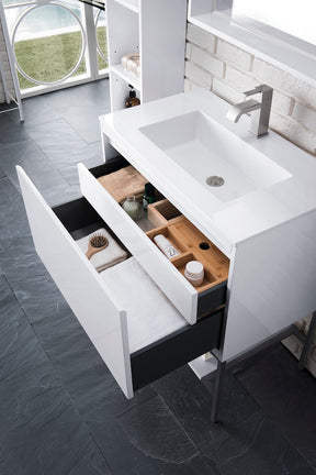 31.5" Milan Single Sink Bathroom Vanity, Glossy White, Matte Black Base w/ White Top