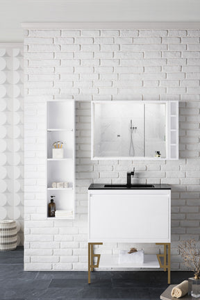 31.5" Milan Single Sink Bathroom Vanity, Glossy White, Radiant Gold Base w/ Black Top