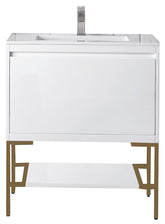 31.5" Milan Single Sink Bathroom Vanity, Glossy White, Radiant Gold Base w/ White Top