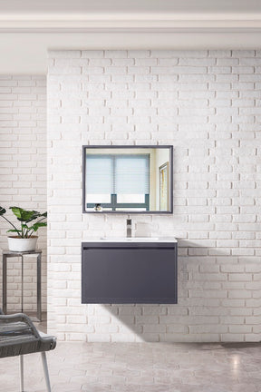31.5" Milan Single Sink Bathroom Vanity, Modern Grey w/ White Top