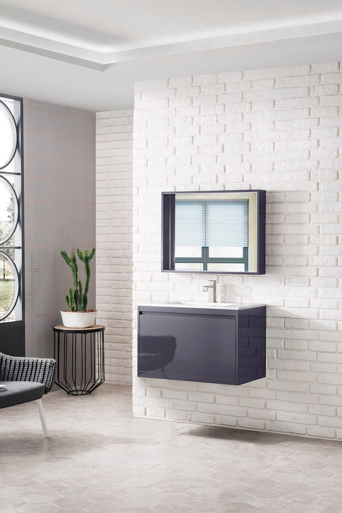 31.5" Milan Single Sink Bathroom Vanity, Modern Grey w/ White Top