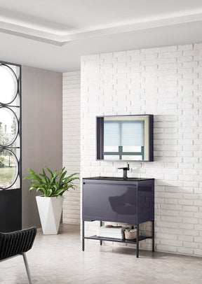 31.5" Milan Single Sink Bathroom Vanity, Modern Grey, Matte Black Base w/ Black Top
