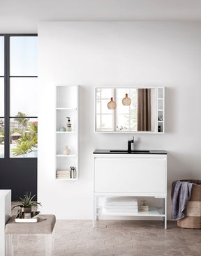 35.4" Milan Single Sink Bathroom Vanity, Glossy White, Glossy White Base w/ Black Top