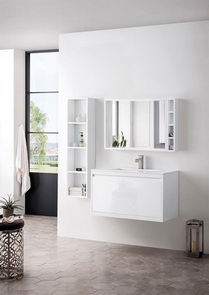 35.4" Milan Single Sink Bathroom Vanity, Glossy White w/ White Top