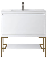 35.4" Milan Single Sink Bathroom Vanity, Glossy White, Radiant Gold Base w/ White Top