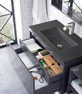 35.4" Milan Single Sink Bathroom Vanity, Modern Grey w/ Black Top