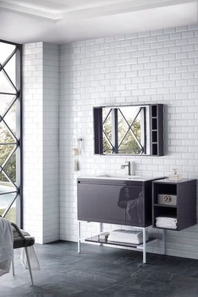 35.4" Milan Single Sink Bathroom Vanity, Modern Grey, Glossy White Base w/ White Top