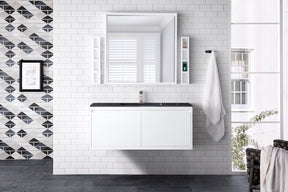 47.3" Milan Single Sink Bathroom Vanity, Glossy White w/ Black Top