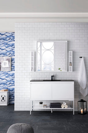 47.3" Milan Single Sink Bathroom Vanity, Glossy White, Glossy White Base w/ Black Top