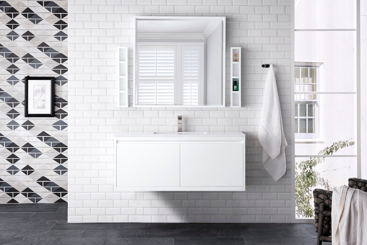 47.3" Milan Single Sink Bathroom Vanity, Glossy White w/ White Top