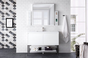 47.3" Milan Single Sink Bathroom Vanity, Glossy White, Matte Black Base w/ White Top