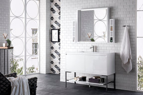 47.3" Milan Single Sink Bathroom Vanity, Glossy White, Matte Black Base w/ White Top