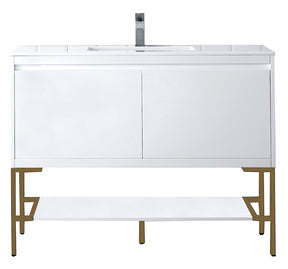 47.3" Milan Single Sink Bathroom Vanity, Glossy White, Radiant Gold Base w/ White Top