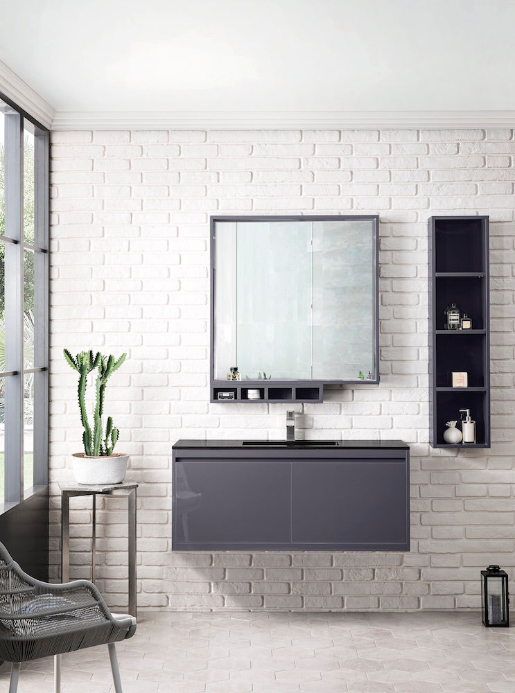 47.3" Milan Single Sink Bathroom Vanity, Modern Grey w/ Black Top