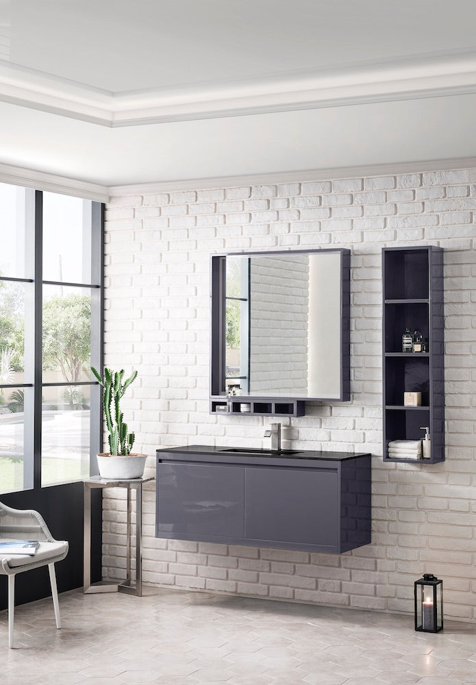 47.3" Milan Single Sink Bathroom Vanity, Modern Grey w/ Black Top